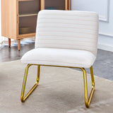 Minimalist armless chair with plush cushion and backrest with golden metal legs