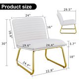 Minimalist armless chair with plush cushion and backrest with golden metal legs