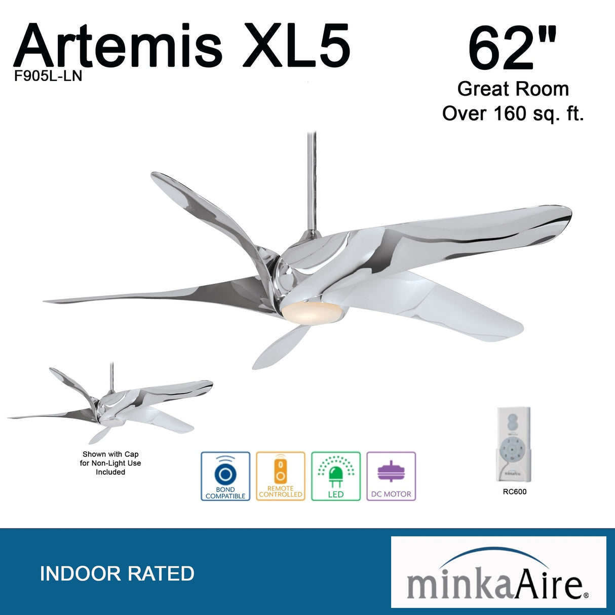Minka Aire Artemis Xl5 Liquid Nickel 5 Blade 62 Inch LED Ceiling Fan