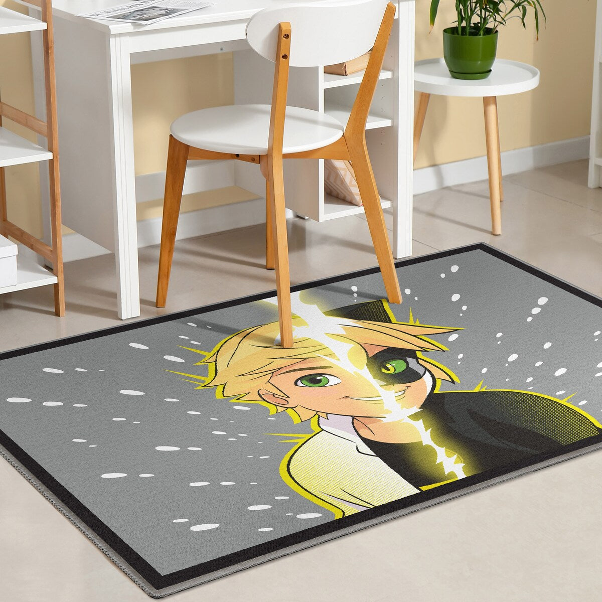 Miraculous Ladybug Double Face Cat Noir Grey Area Rug by Well Woven