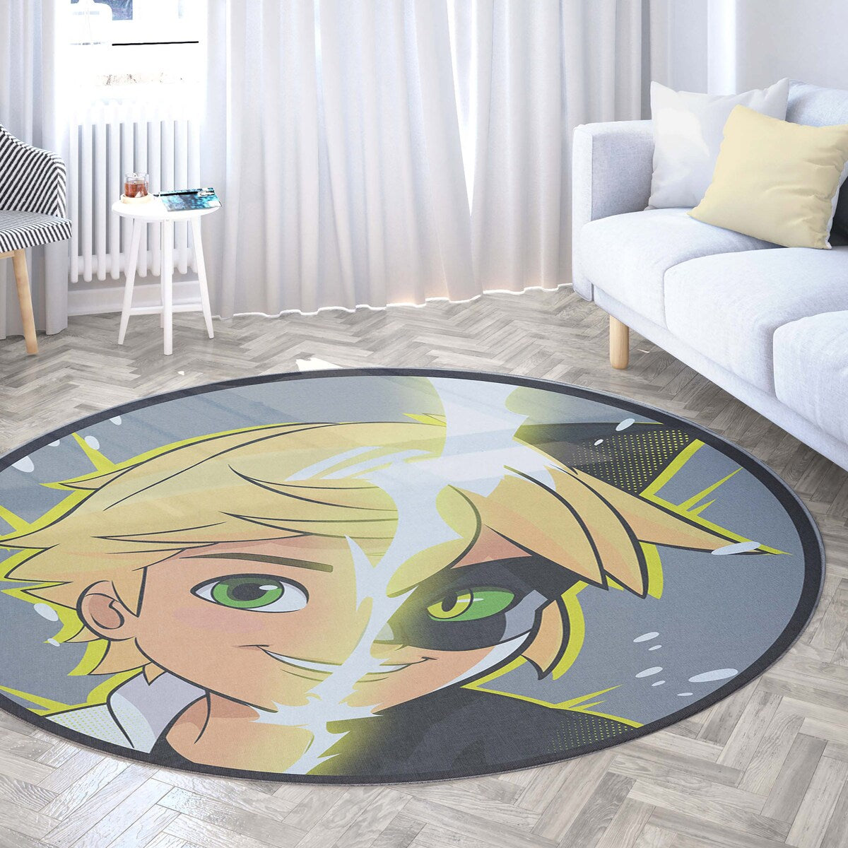 Miraculous Ladybug Double Face Cat Noir Grey Area Rug by Well Woven