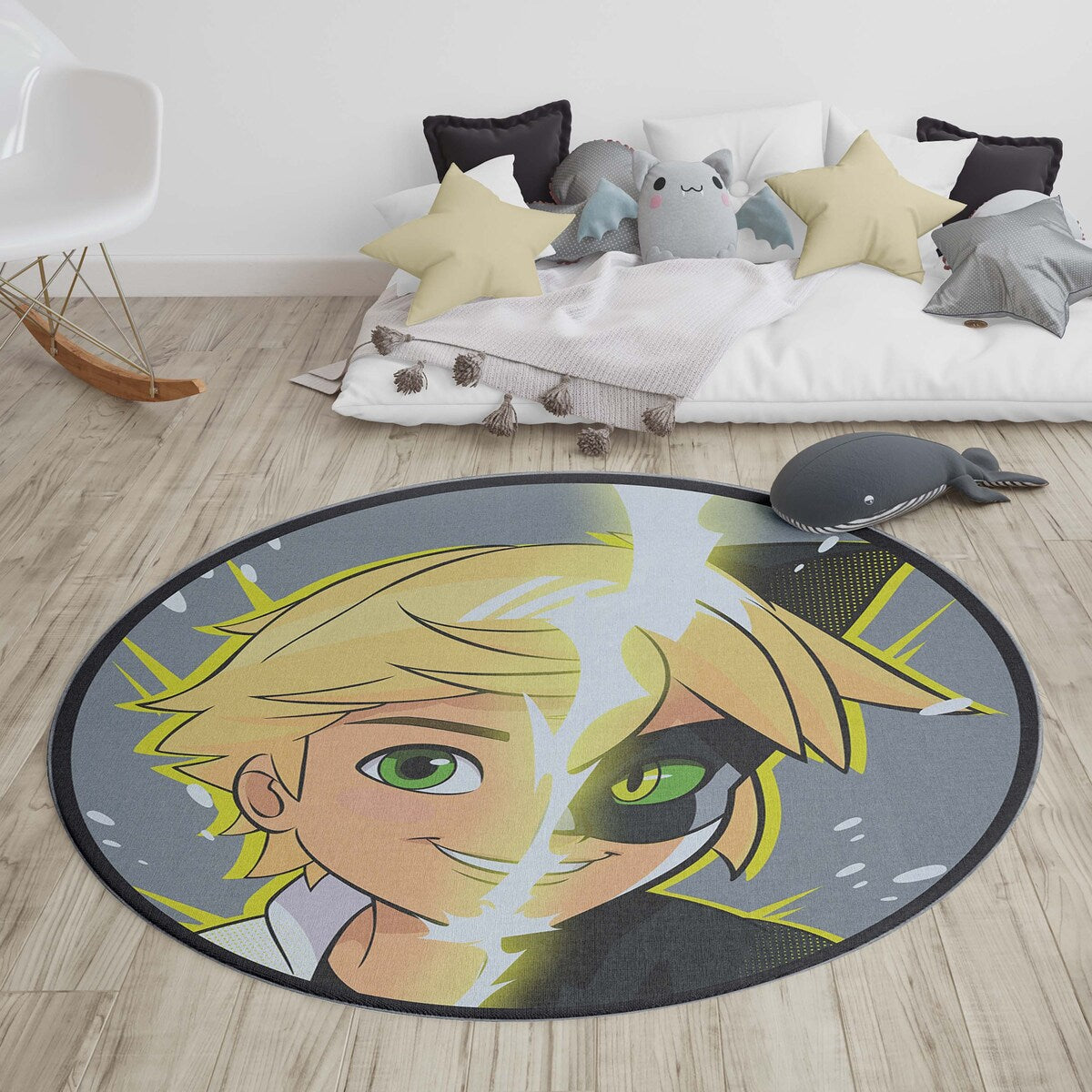 Miraculous Ladybug Double Face Cat Noir Grey Area Rug by Well Woven