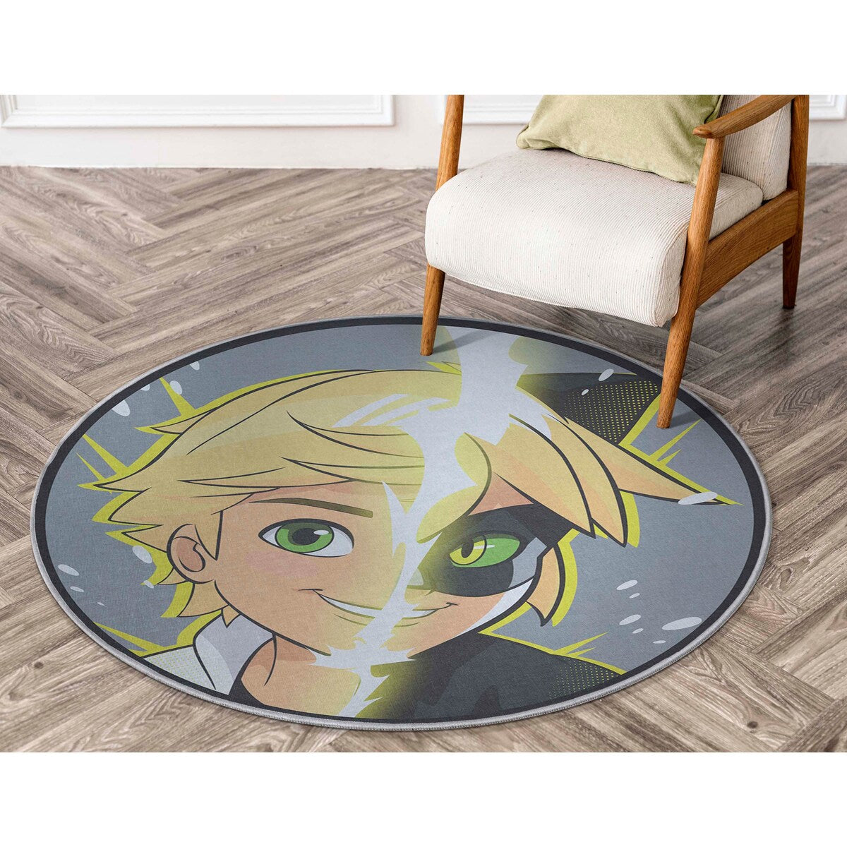 Miraculous Ladybug Double Face Cat Noir Grey Area Rug by Well Woven