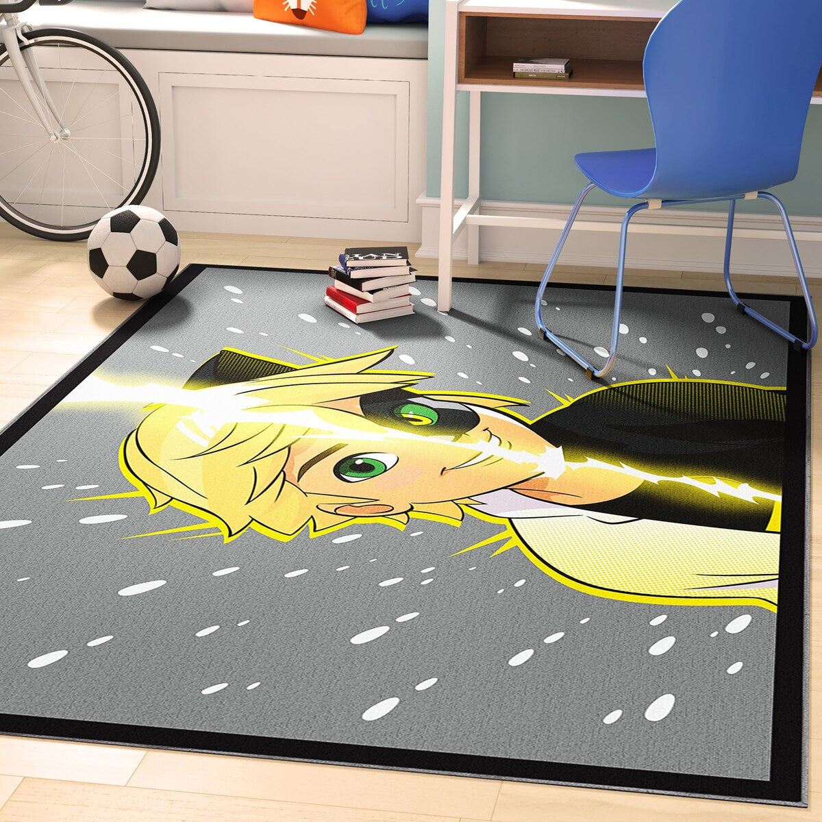Miraculous Ladybug Double Face Cat Noir Grey Area Rug by Well Woven