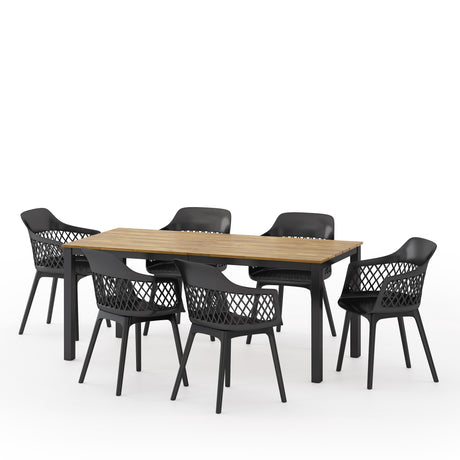 Miramar Outdoor Wood and Resin Outdoor 7 Piece Dining Set by Christopher Knight Home