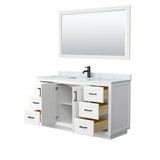 Miranda Bathroom Vanity Set, White Carrara Marble Top, 58-Inch Mirror