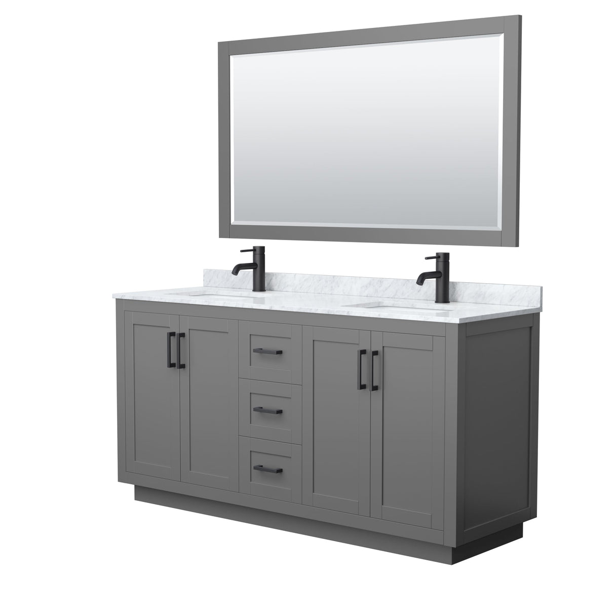 Miranda Bathroom Vanity Set, White Carrara Marble Top, 58-Inch Mirror