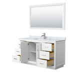 Miranda Bathroom Vanity Set, White Carrara Marble Top, 58-Inch Mirror