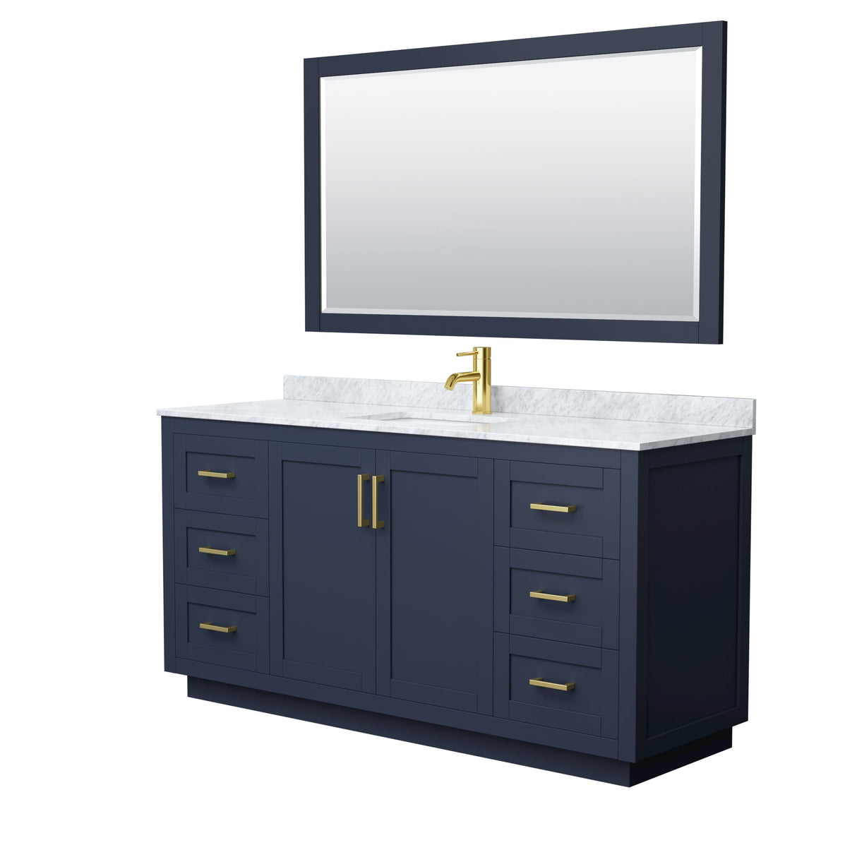 Miranda Bathroom Vanity Set, White Carrara Marble Top, 58-Inch Mirror