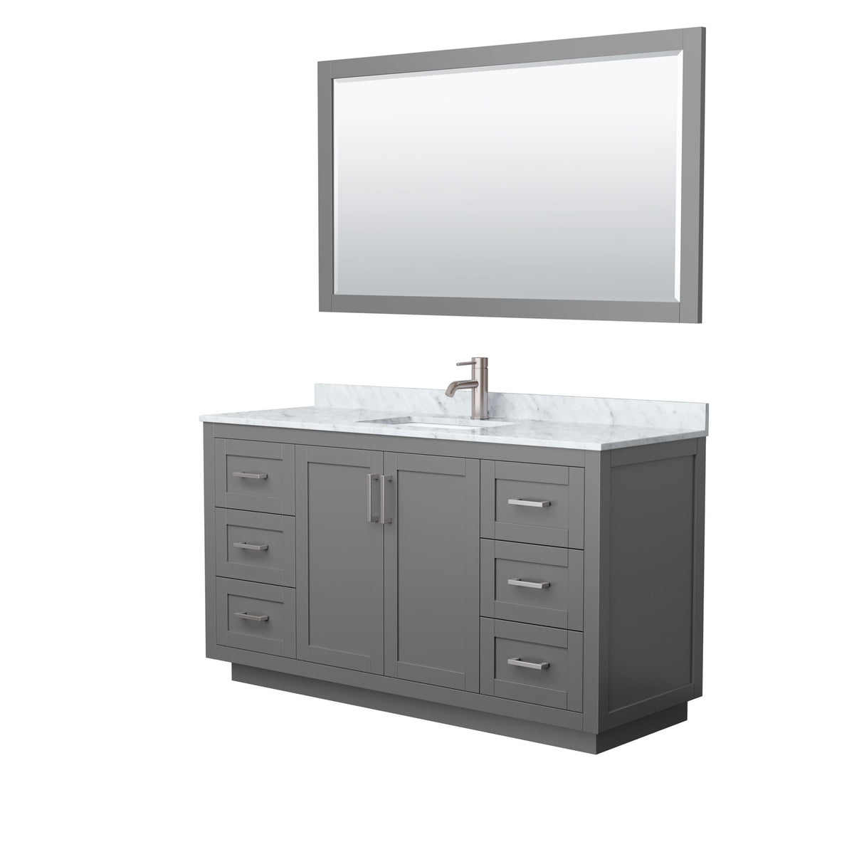 Miranda Bathroom Vanity Set, White Carrara Marble Top, 58-Inch Mirror