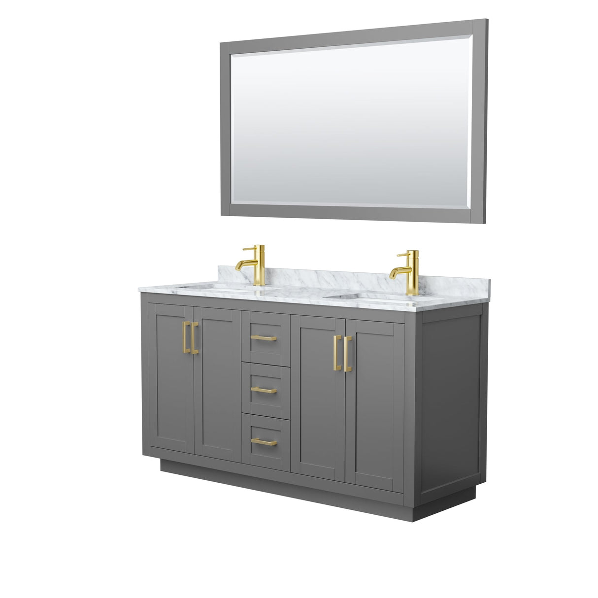 Miranda Bathroom Vanity Set, White Carrara Marble Top, 58-Inch Mirror