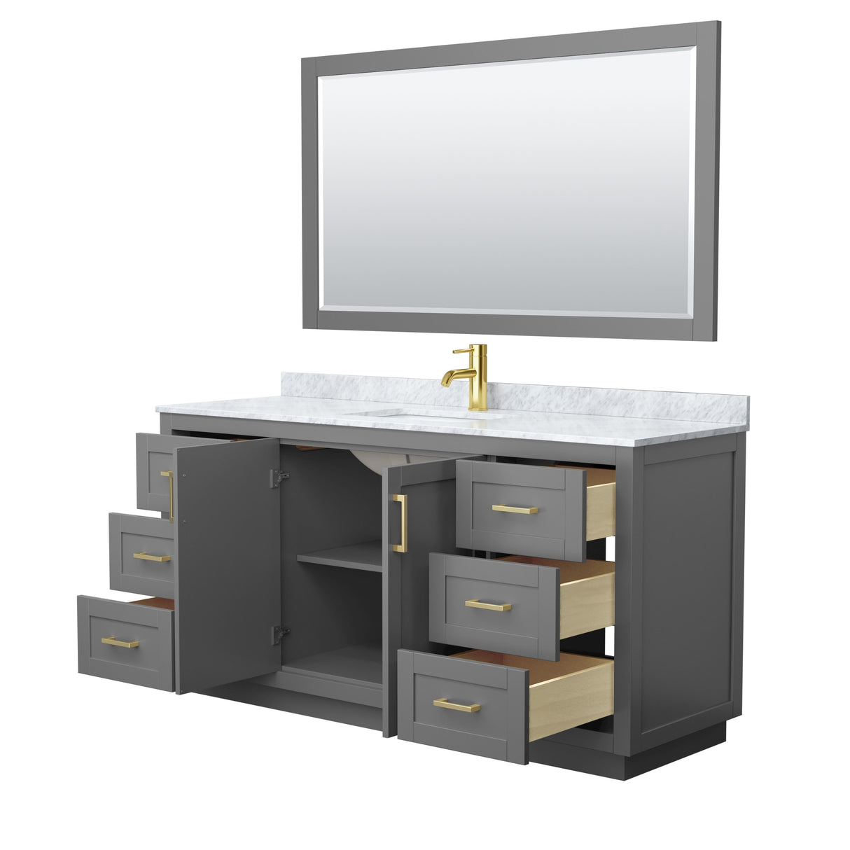 Miranda Bathroom Vanity Set, White Carrara Marble Top, 58-Inch Mirror