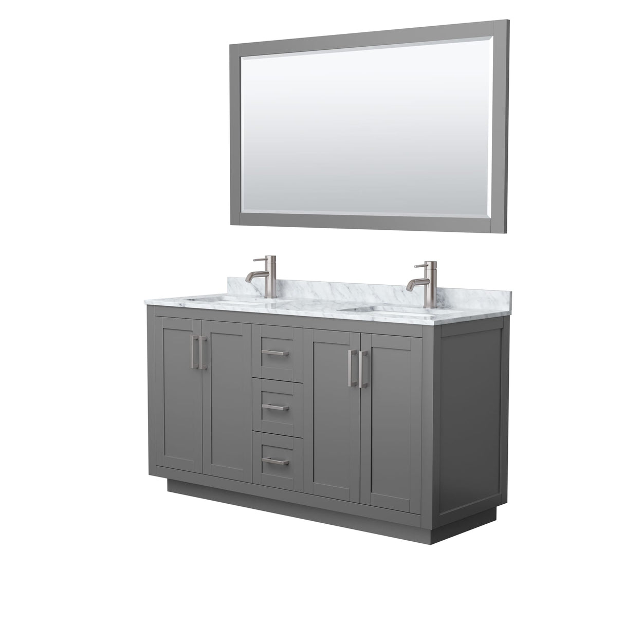 Miranda Bathroom Vanity Set, White Carrara Marble Top, 58-Inch Mirror