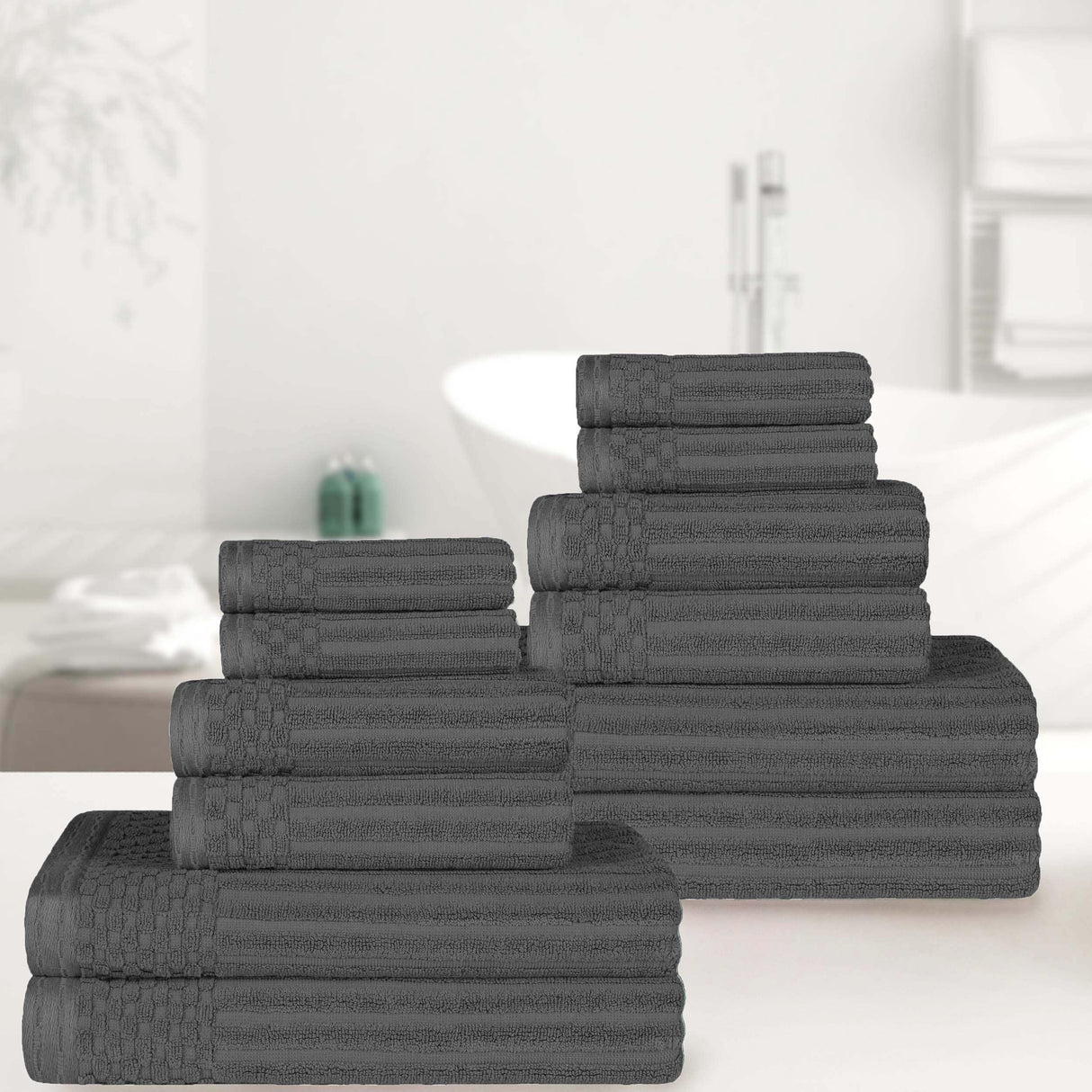 Superior Cotton 12-Piece Solid and Checkered Border Towel Set
