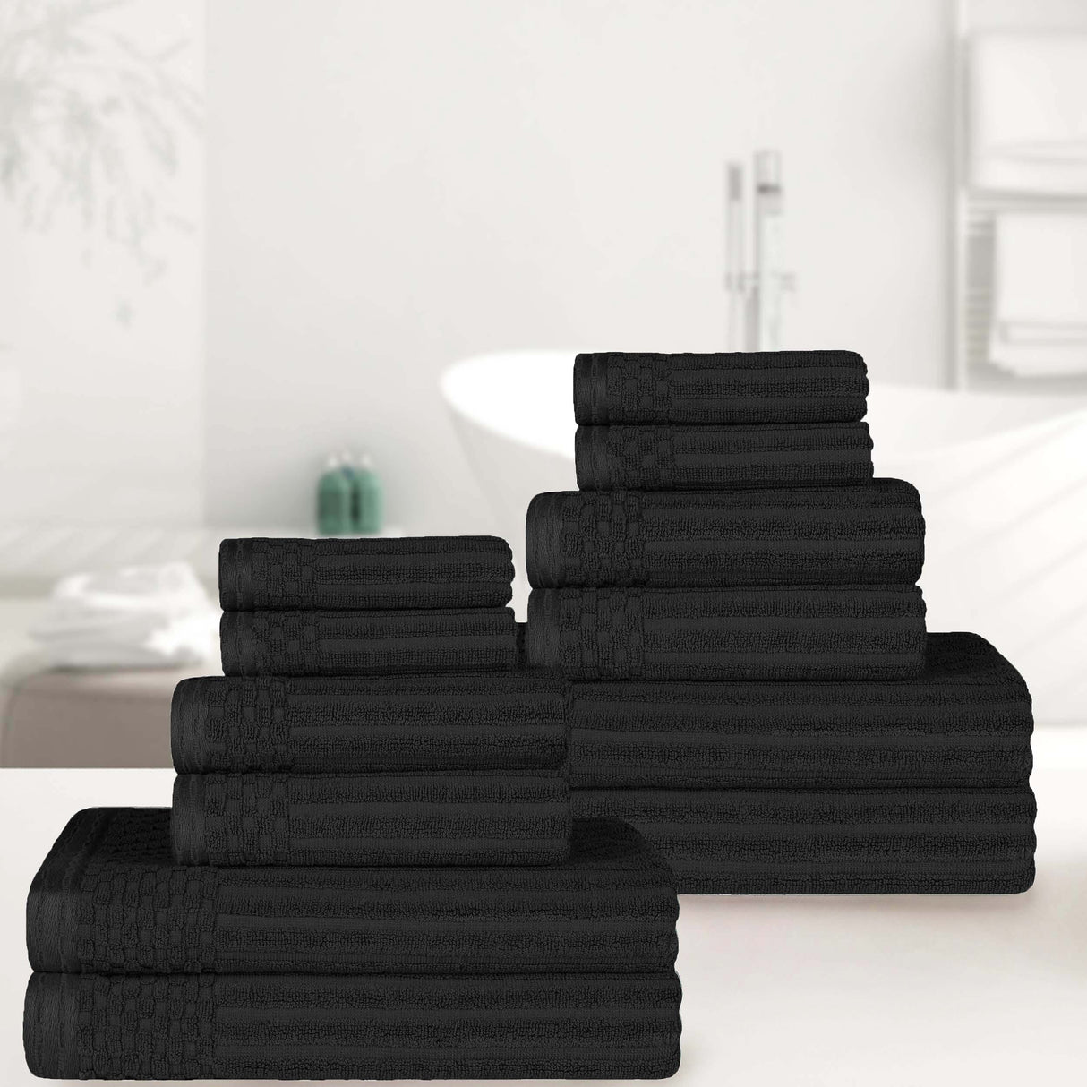 Superior Cotton 12-Piece Solid and Checkered Border Towel Set