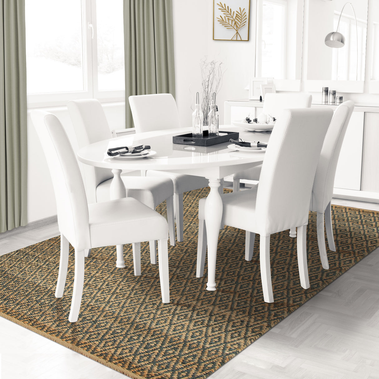 Superior Natural Jute Flatweave Diamond Reversible Black Area Rug