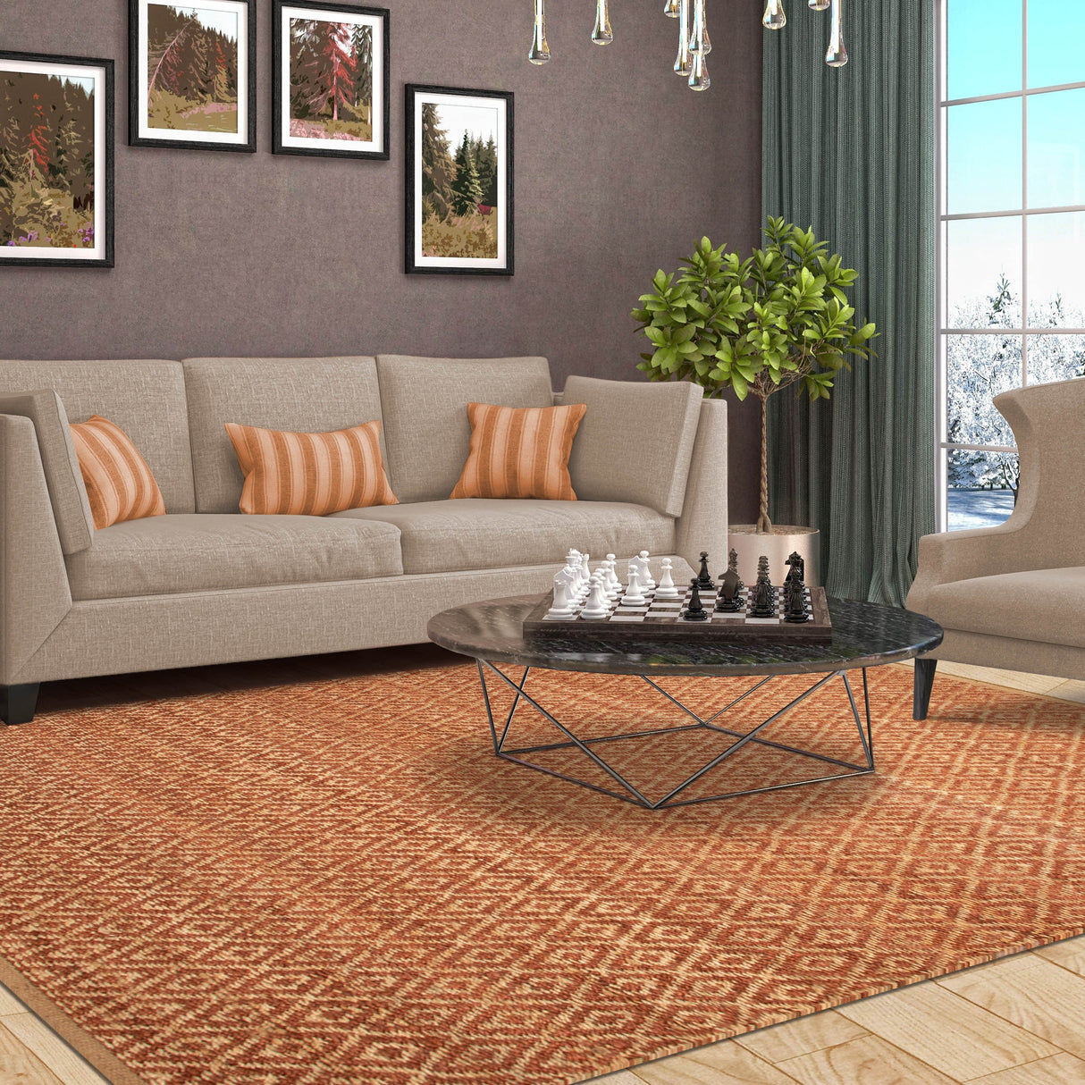 Superior Natural Jute Flatweave Diamond Reversible Black Area Rug
