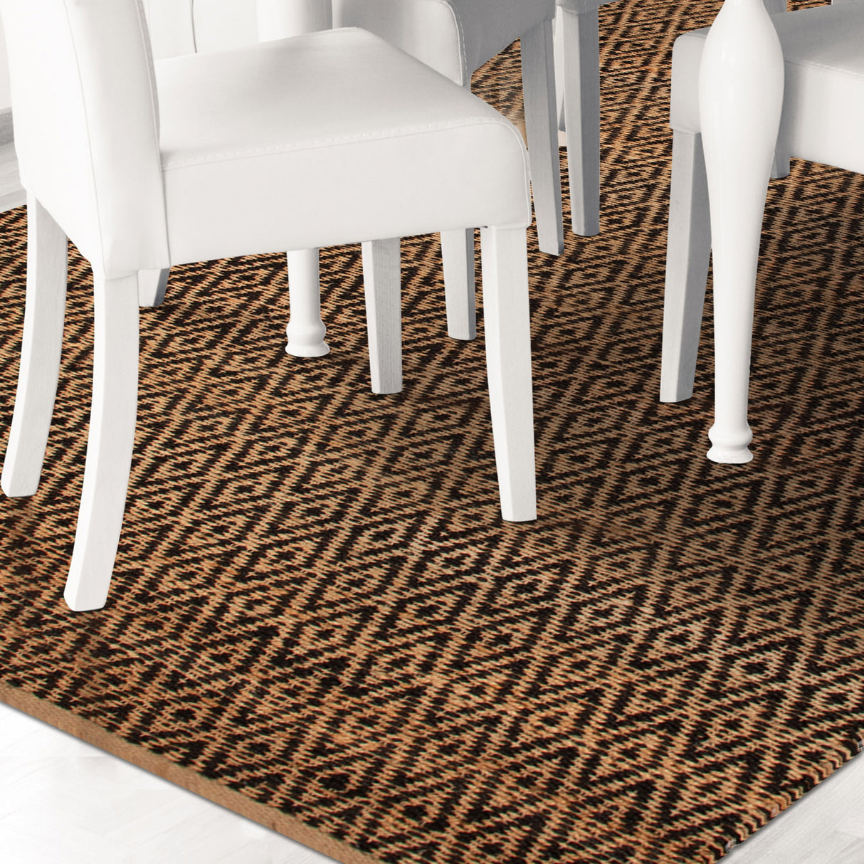 Superior Natural Jute Flatweave Diamond Reversible Black Area Rug
