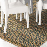Superior Natural Jute Flatweave Diamond Reversible Black Area Rug