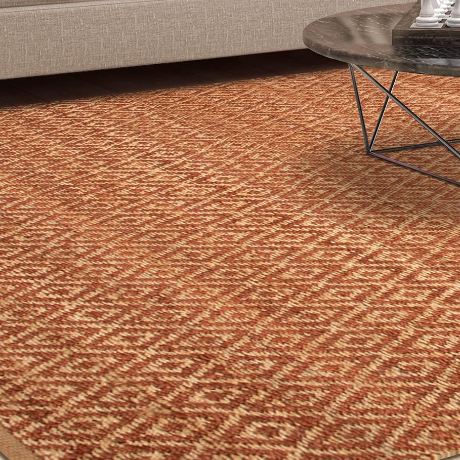 Superior Natural Jute Flatweave Diamond Reversible Black Area Rug