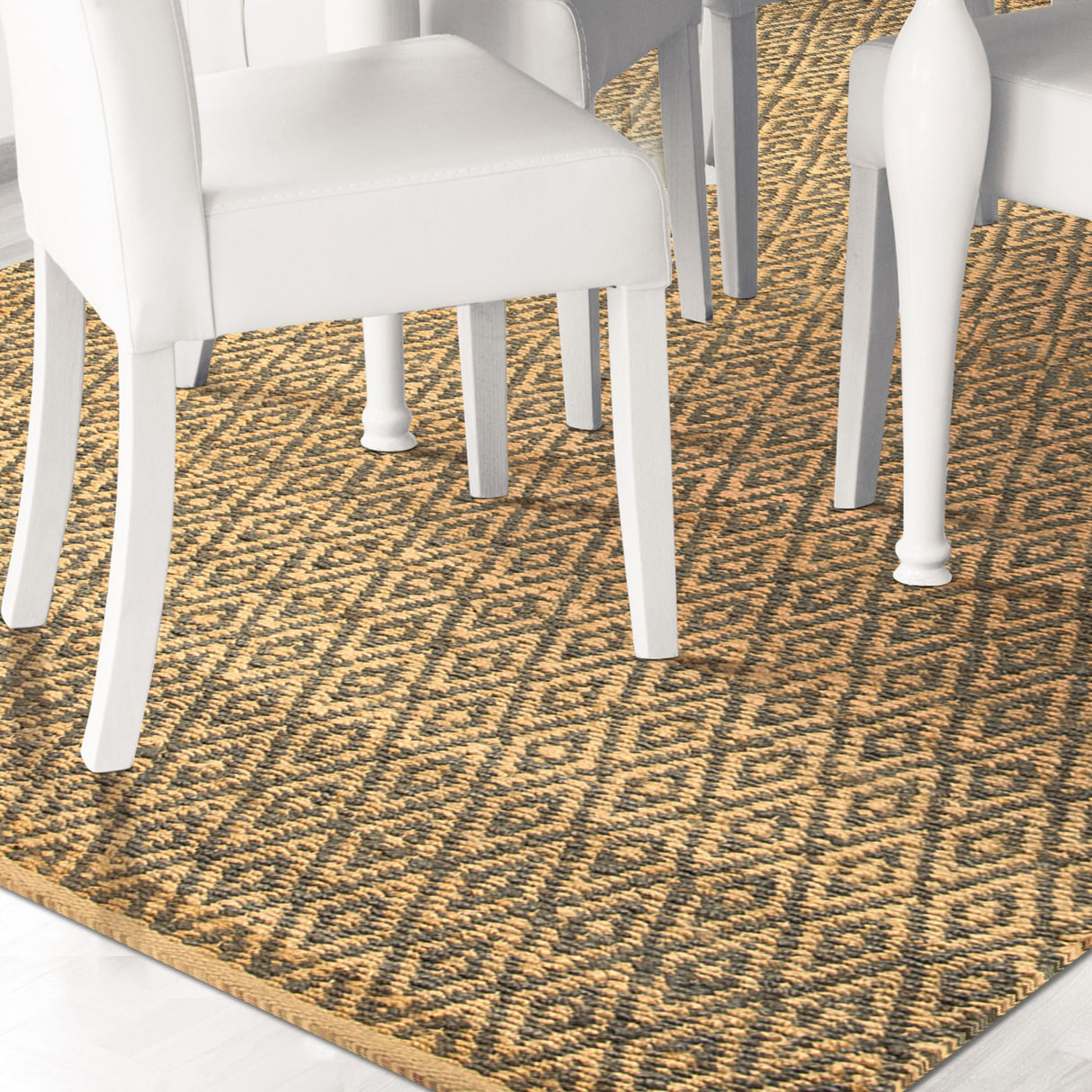 Superior Natural Jute Flatweave Diamond Reversible Black Area Rug