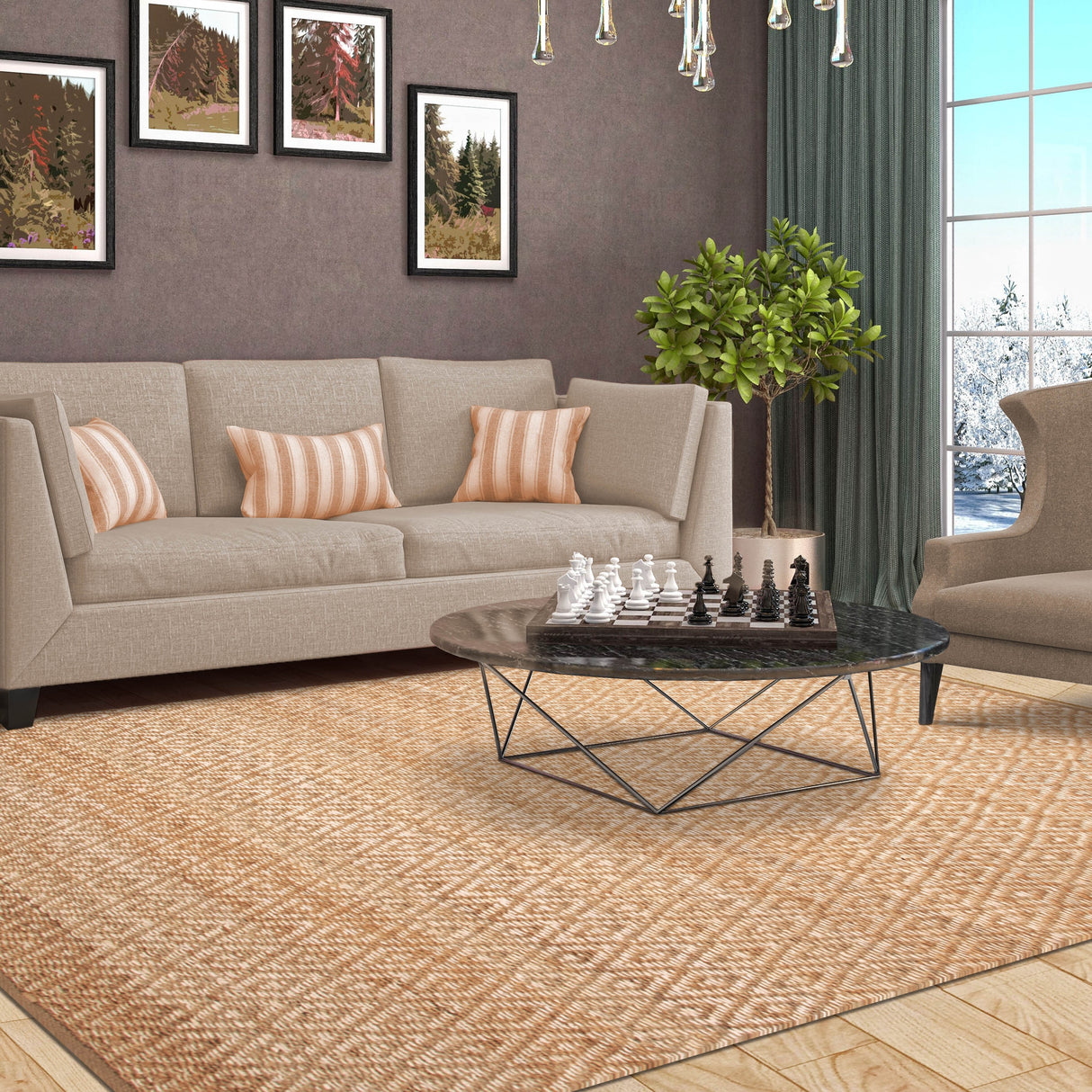 Superior Natural Jute Flatweave Diamond Reversible Black Area Rug