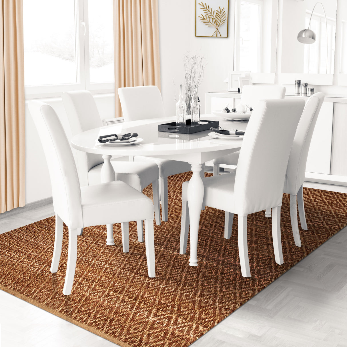 Superior Natural Jute Flatweave Diamond Reversible Black Area Rug