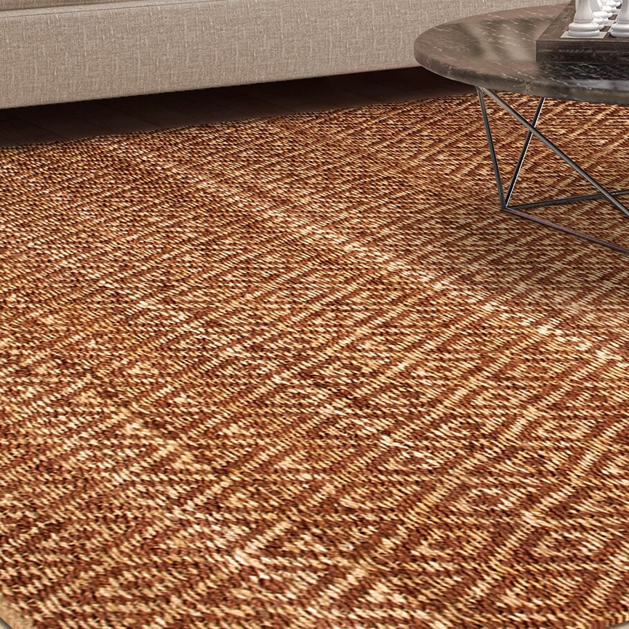 Superior Natural Jute Flatweave Diamond Reversible Black Area Rug