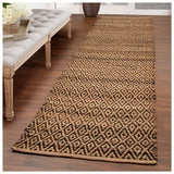Superior Natural Jute Flatweave Diamond Reversible Black Area Rug