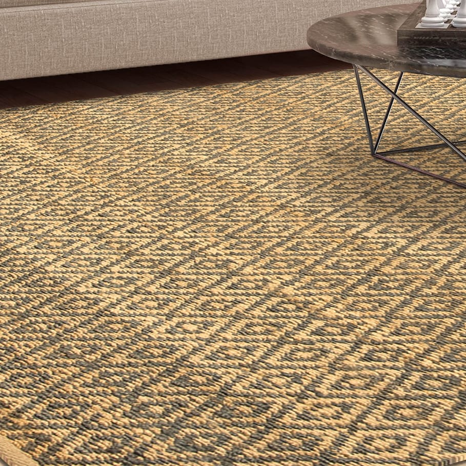 Superior Natural Jute Flatweave Diamond Reversible Black Area Rug