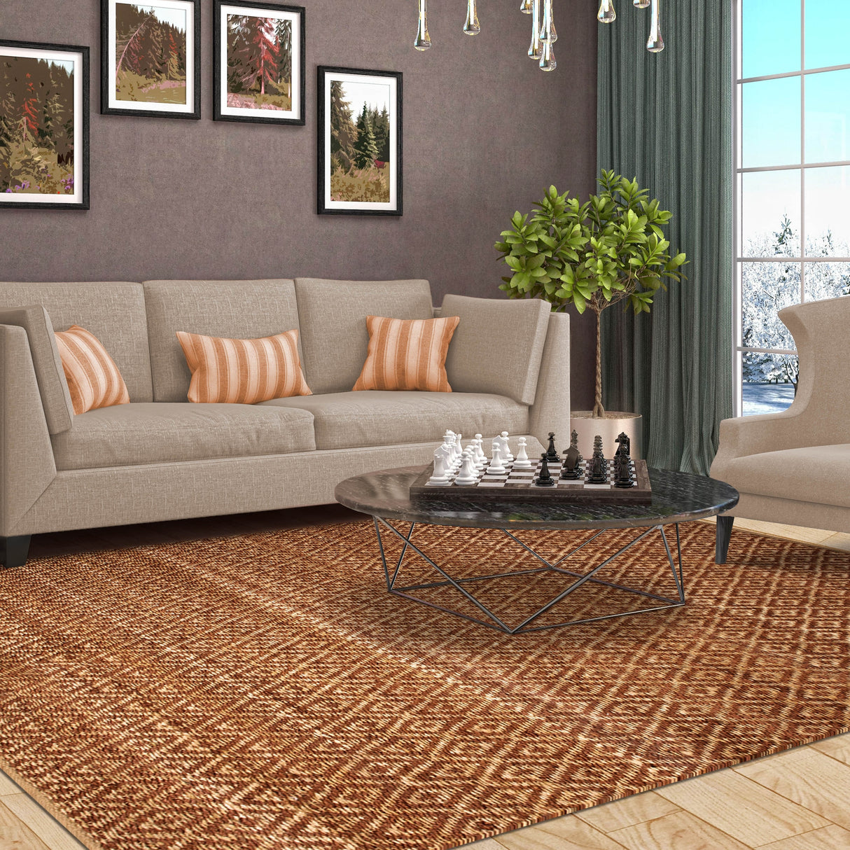 Superior Natural Jute Flatweave Diamond Reversible Black Area Rug