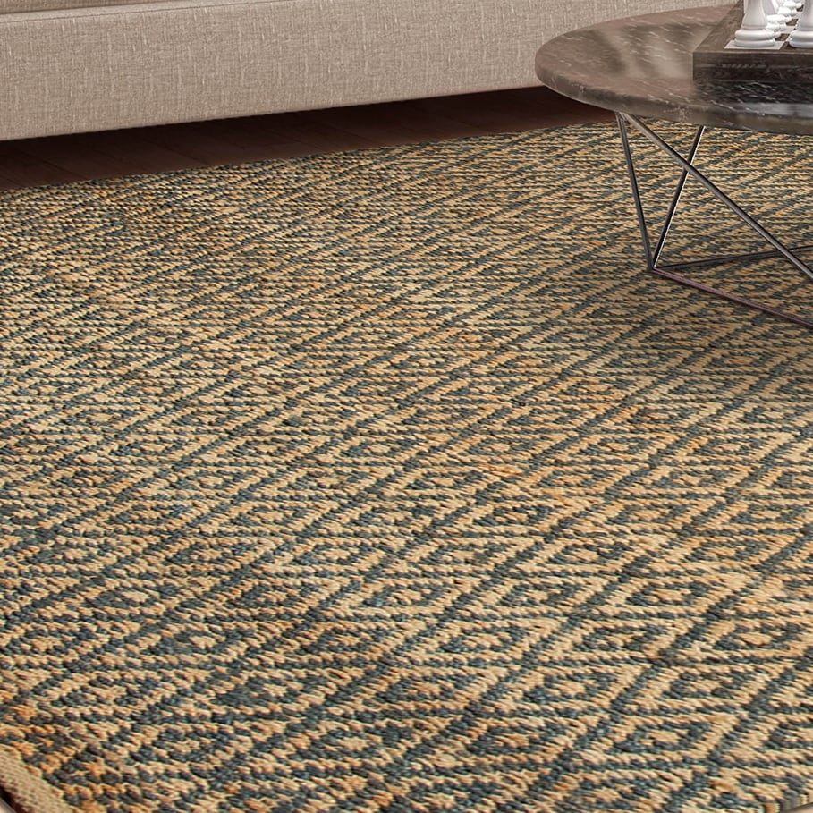 Superior Natural Jute Flatweave Diamond Reversible Black Area Rug