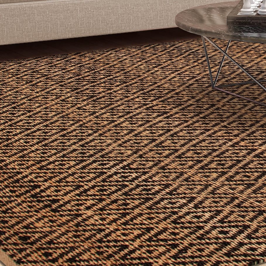 Superior Natural Jute Flatweave Diamond Reversible Black Area Rug