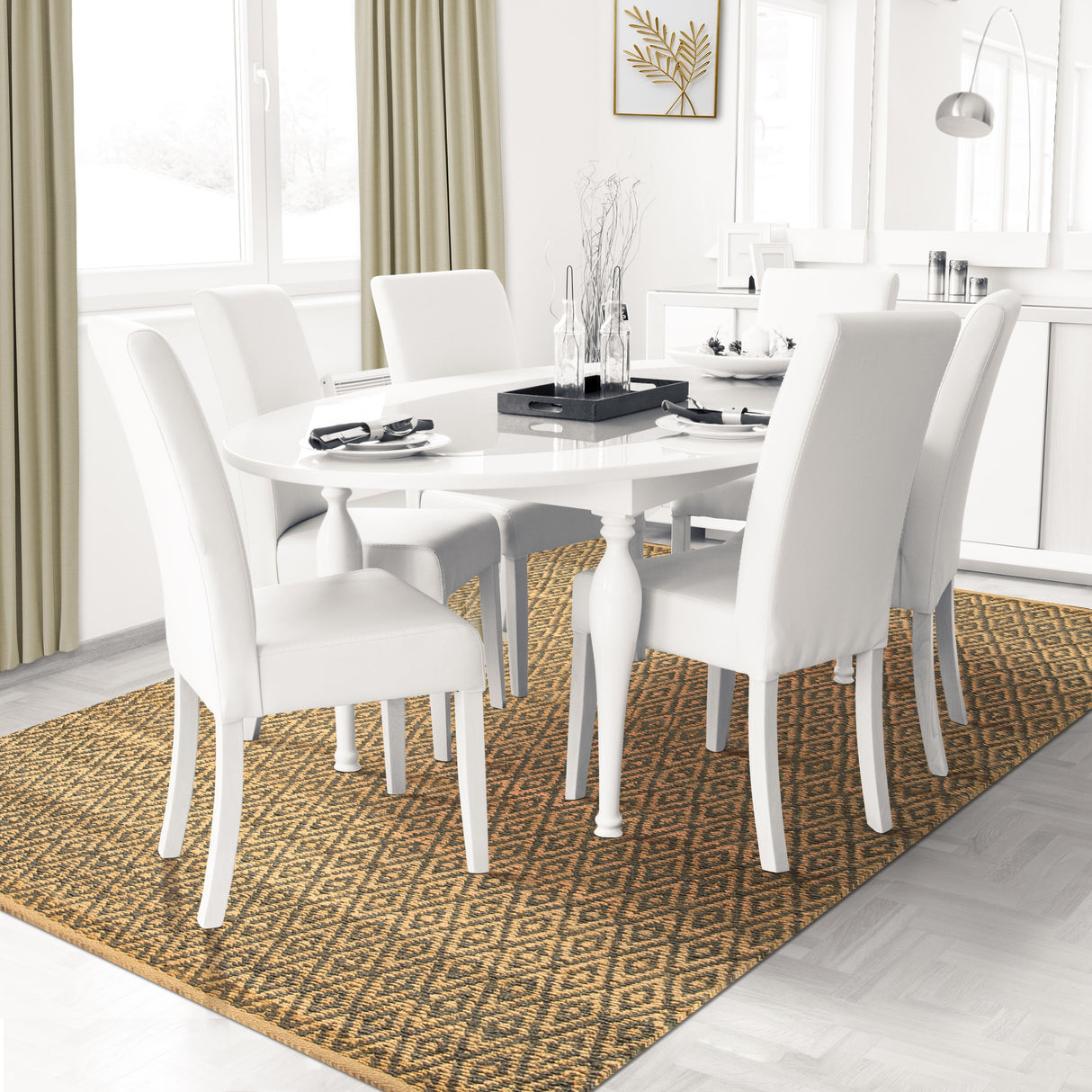 Superior Natural Jute Flatweave Diamond Reversible Black Area Rug