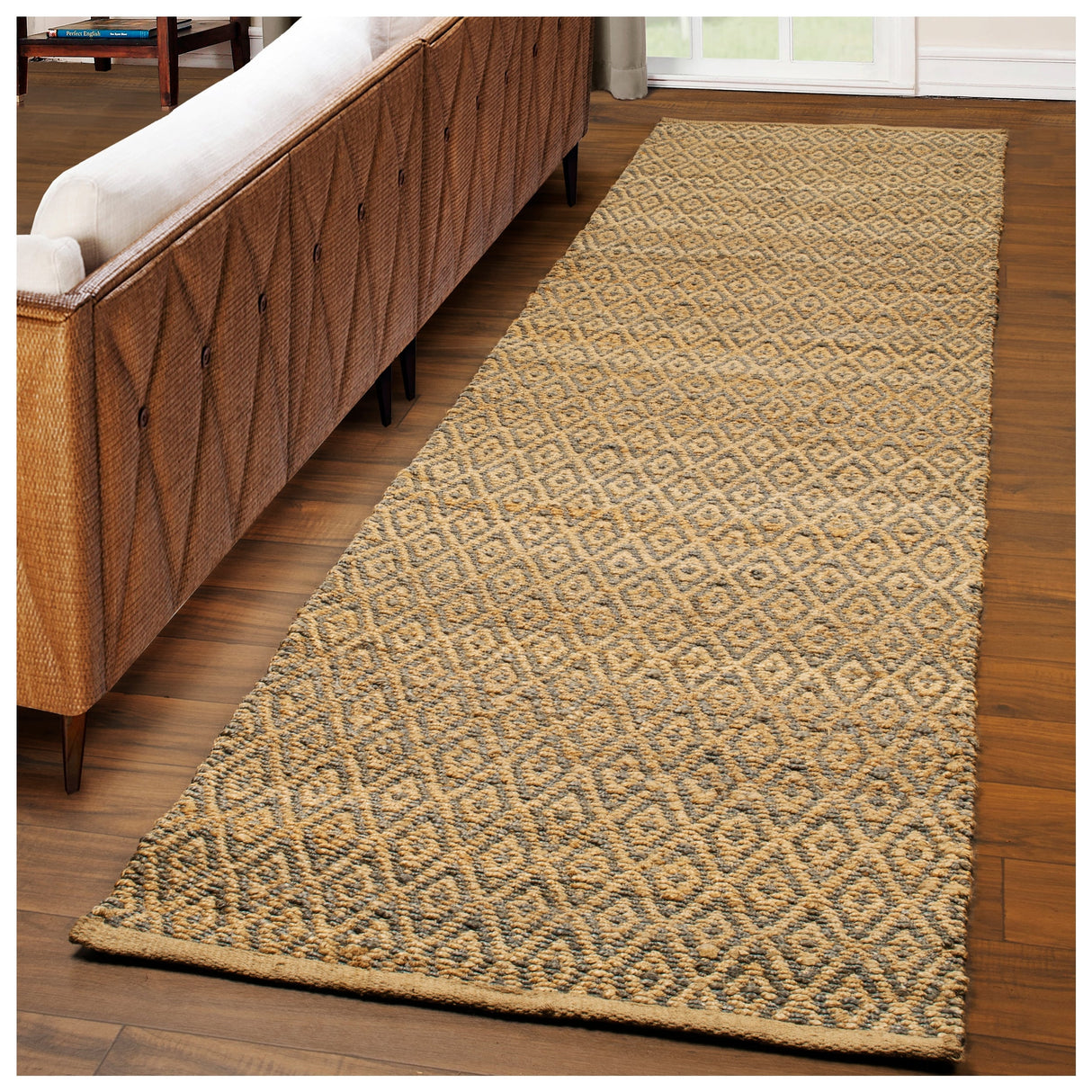 Superior Natural Jute Flatweave Diamond Reversible Black Area Rug