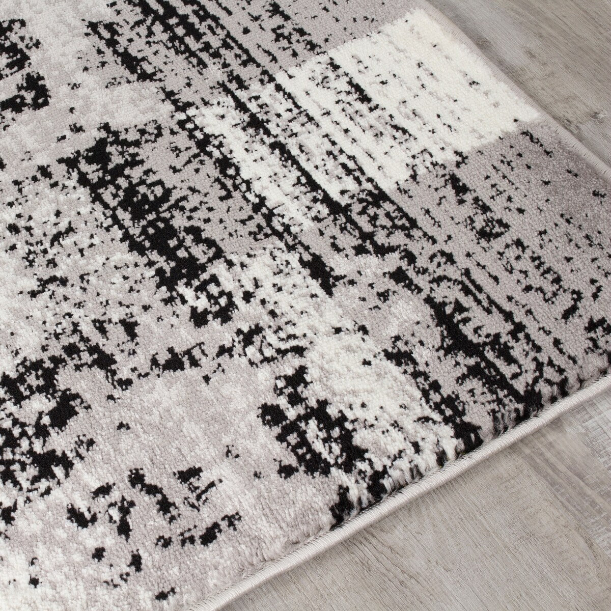 Mirrol Grey Distressed Rectangles Rug