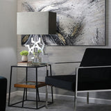 Mirrored 30" Geometric Table Lamp, Silver