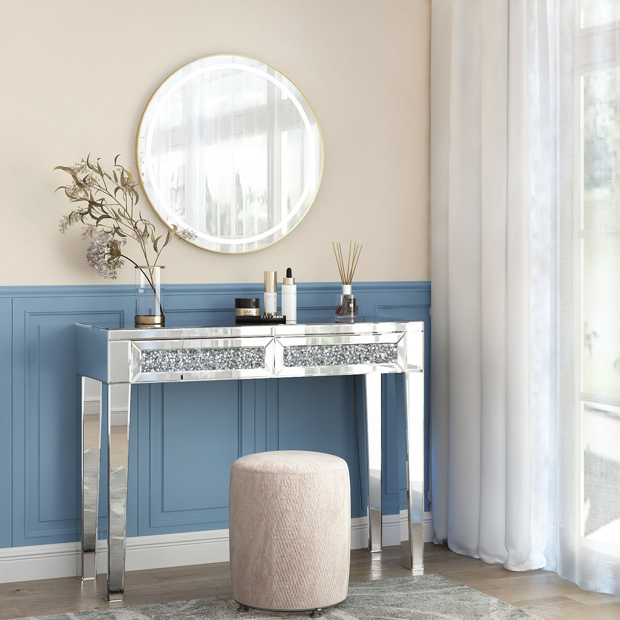 Glam Mirrored 2 Drawer Desk Console Table - 29.92'' H X 39.37'' W X 13.78'' D