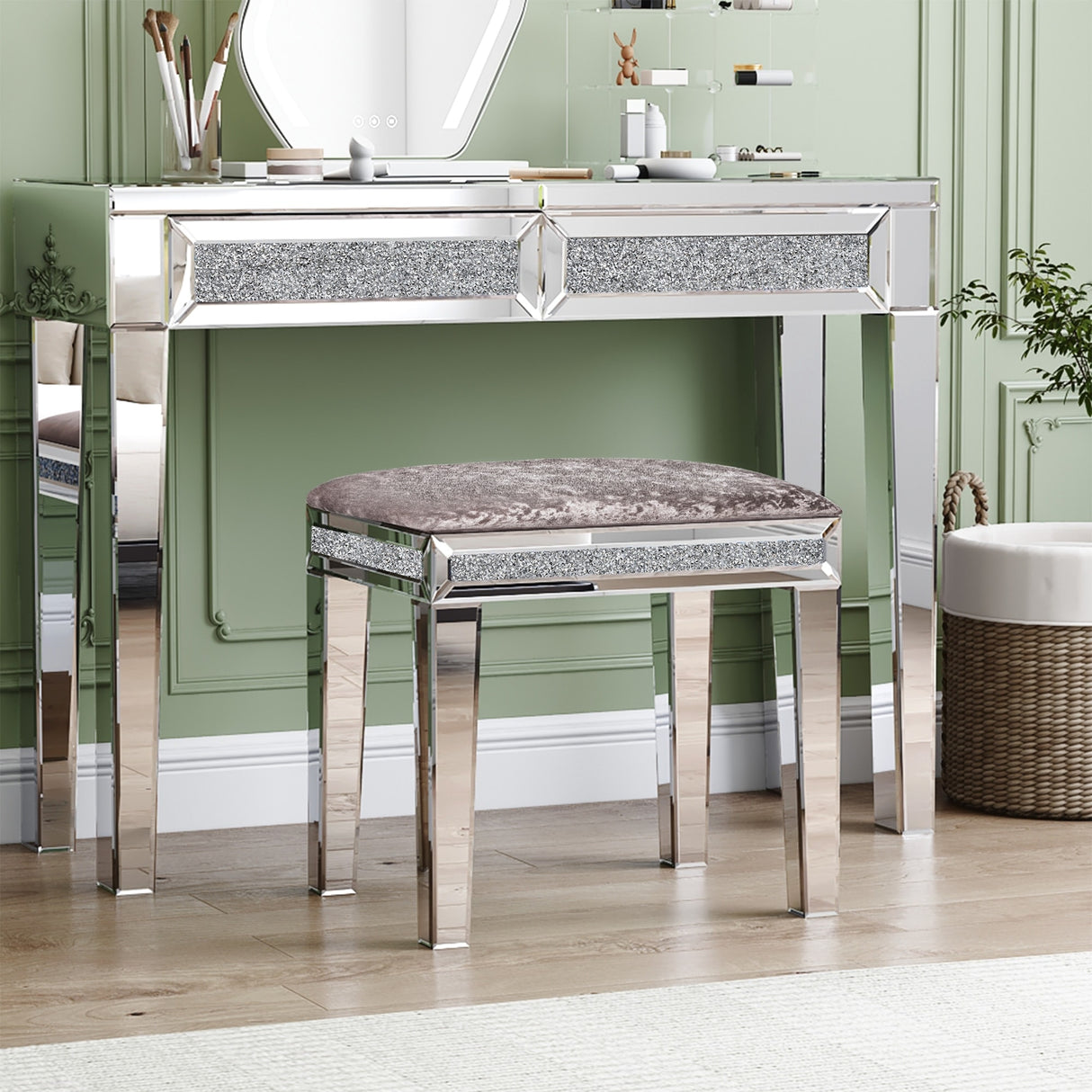 Glam Mirrored 2 Drawer Desk Console Table - 29.92'' H X 39.37'' W X 13.78'' D