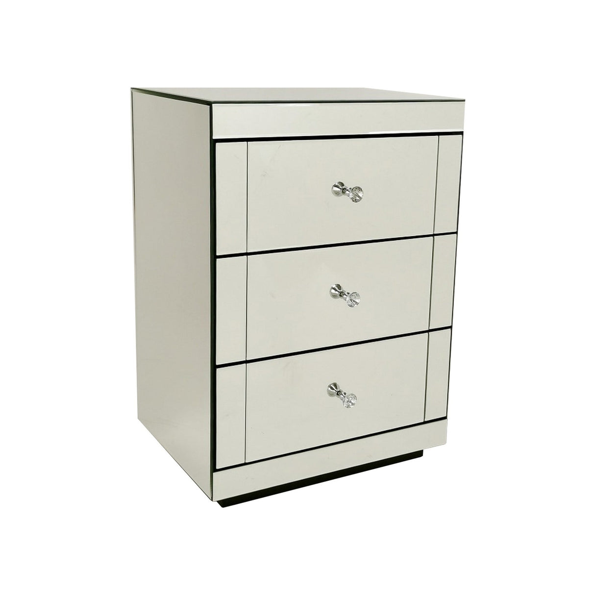 Mirrored Chest with 3 Drawers and Crystal Pulls, Silver