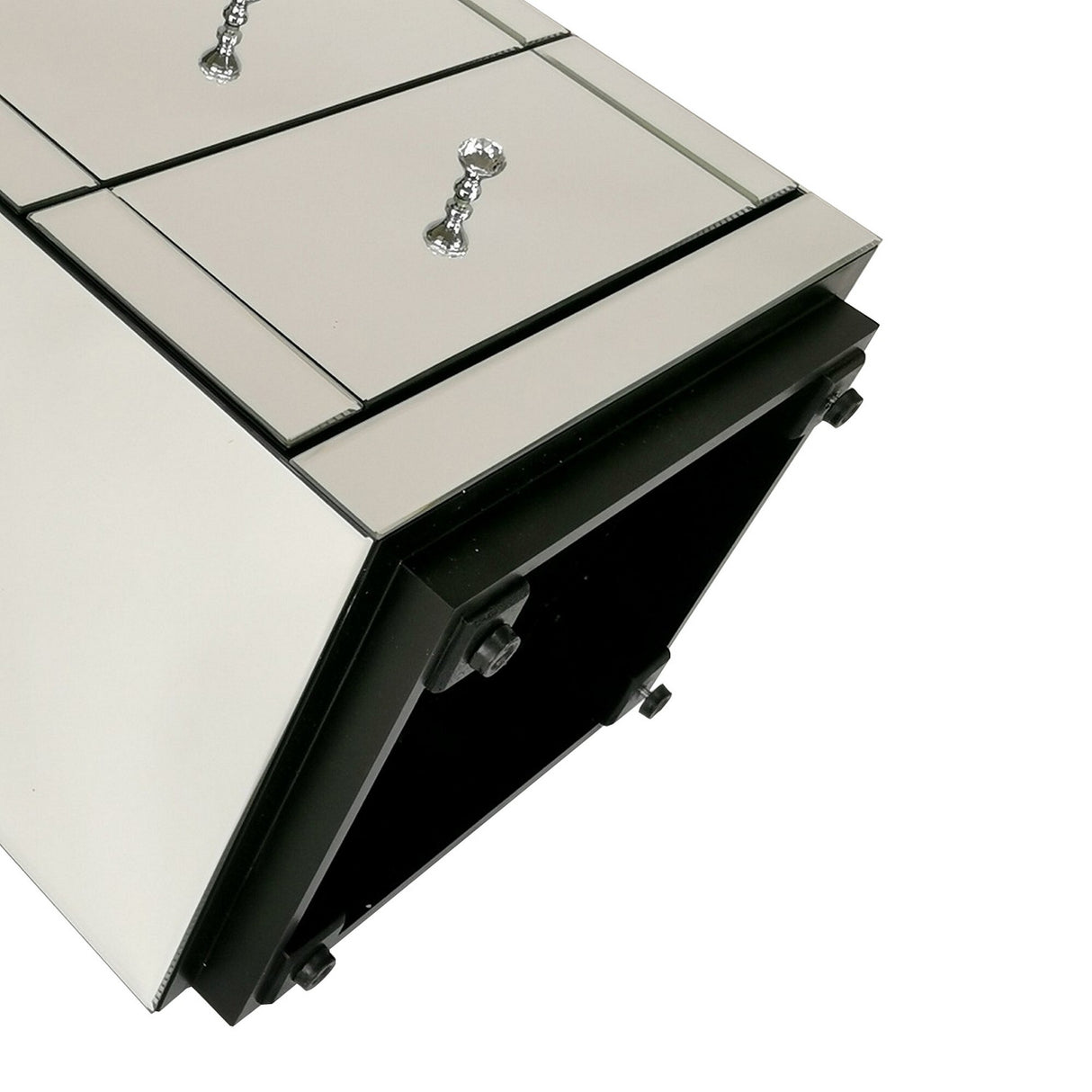 Mirrored Chest with 3 Drawers and Crystal Pulls, Silver