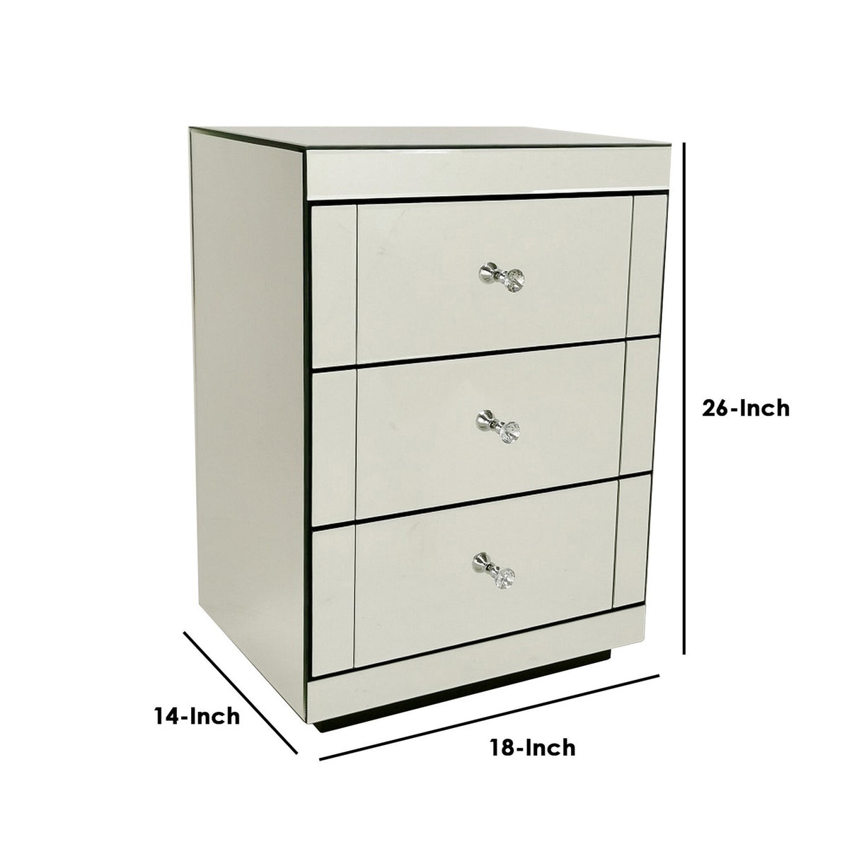 Mirrored Chest with 3 Drawers and Crystal Pulls, Silver