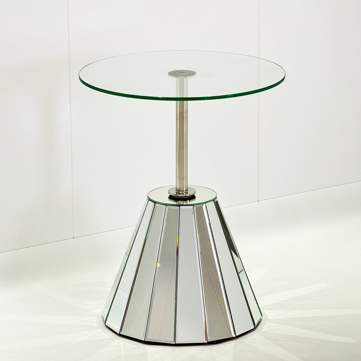 Mirrored Coffee Table Side Table Tempered Glass Desktop Round End Table Small Side Table Bedside Table Night Stand