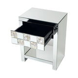 Mirrored End Table with 1 Drawer and Open Shelf, Silver