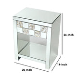 Mirrored End Table with 1 Drawer and Open Shelf, Silver