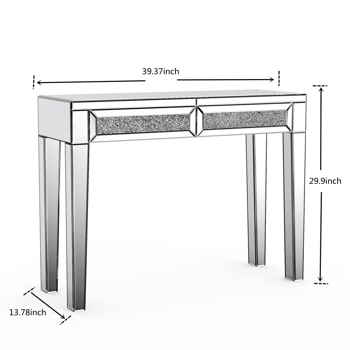Glam Mirrored 2 Drawer Desk Console Table - 29.92'' H X 39.37'' W X 13.78'' D