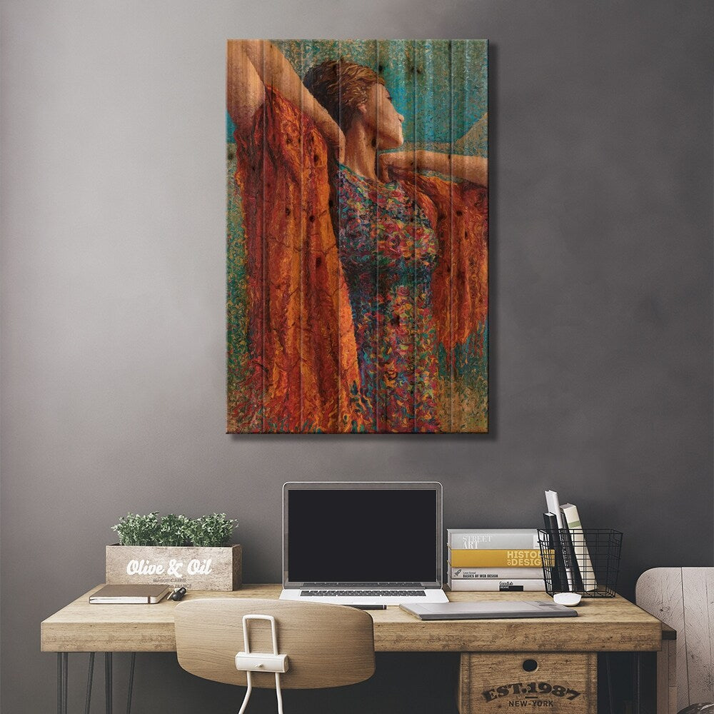 Miss Gibbons And The Scarf Print On Wood by Iris Scott - Multi-Color