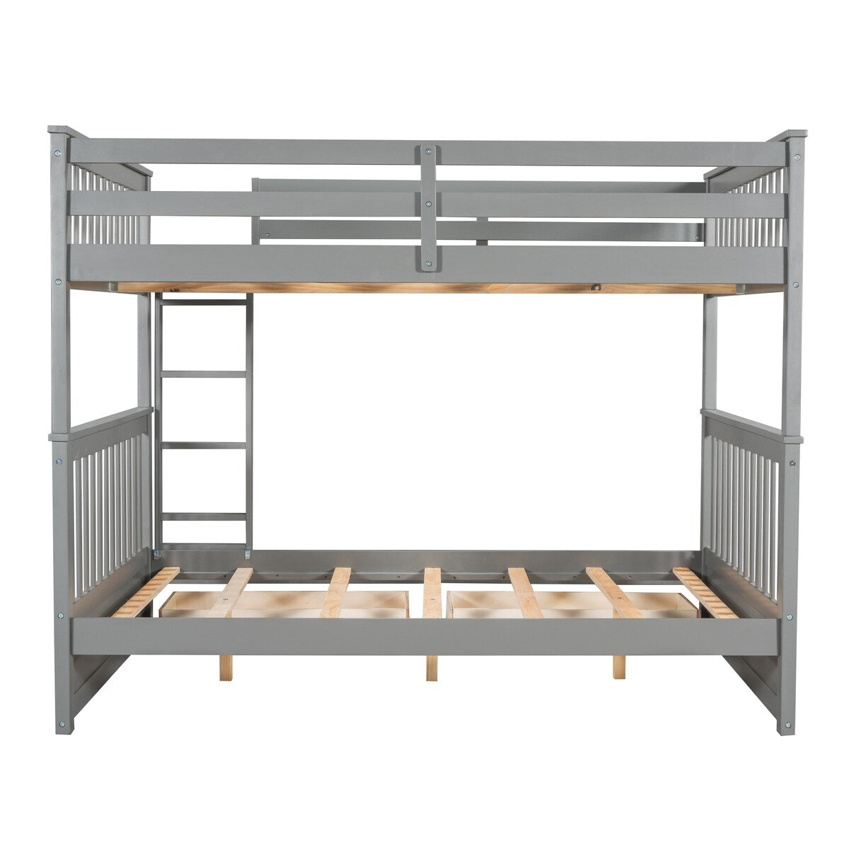 Mission & Craftsman Gray Wood Full-Over-Full Bunk Bed with Ladders and 2 Storage Drawers, Strong Slats Include