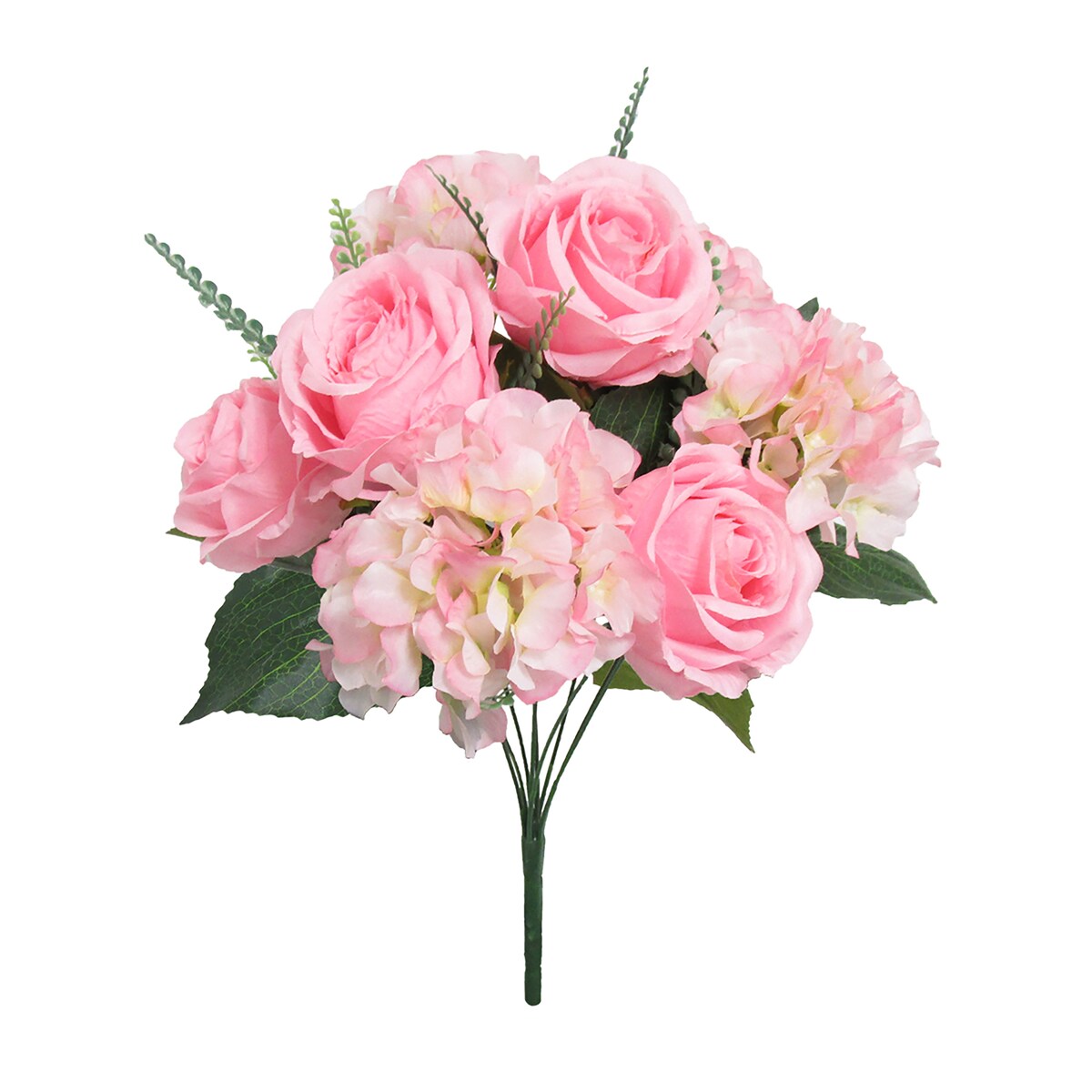 Artificial Mixed Rose Hydrangea Flower Stem Bush Bouquet 18in