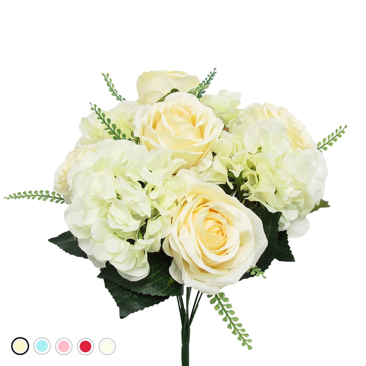 Artificial Mixed Rose Hydrangea Flower Stem Bush Bouquet 18in